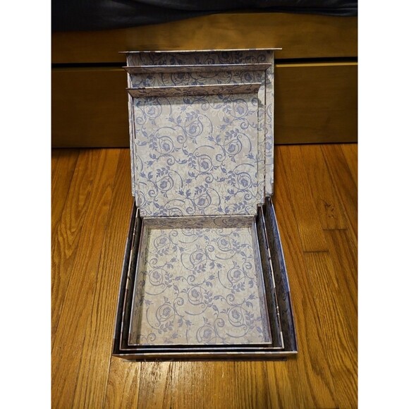 Elegant 3 Pc Nesting Storage Box Set Purple Fleur De Lis Love Laugh Happiness - Picture 11 of 11